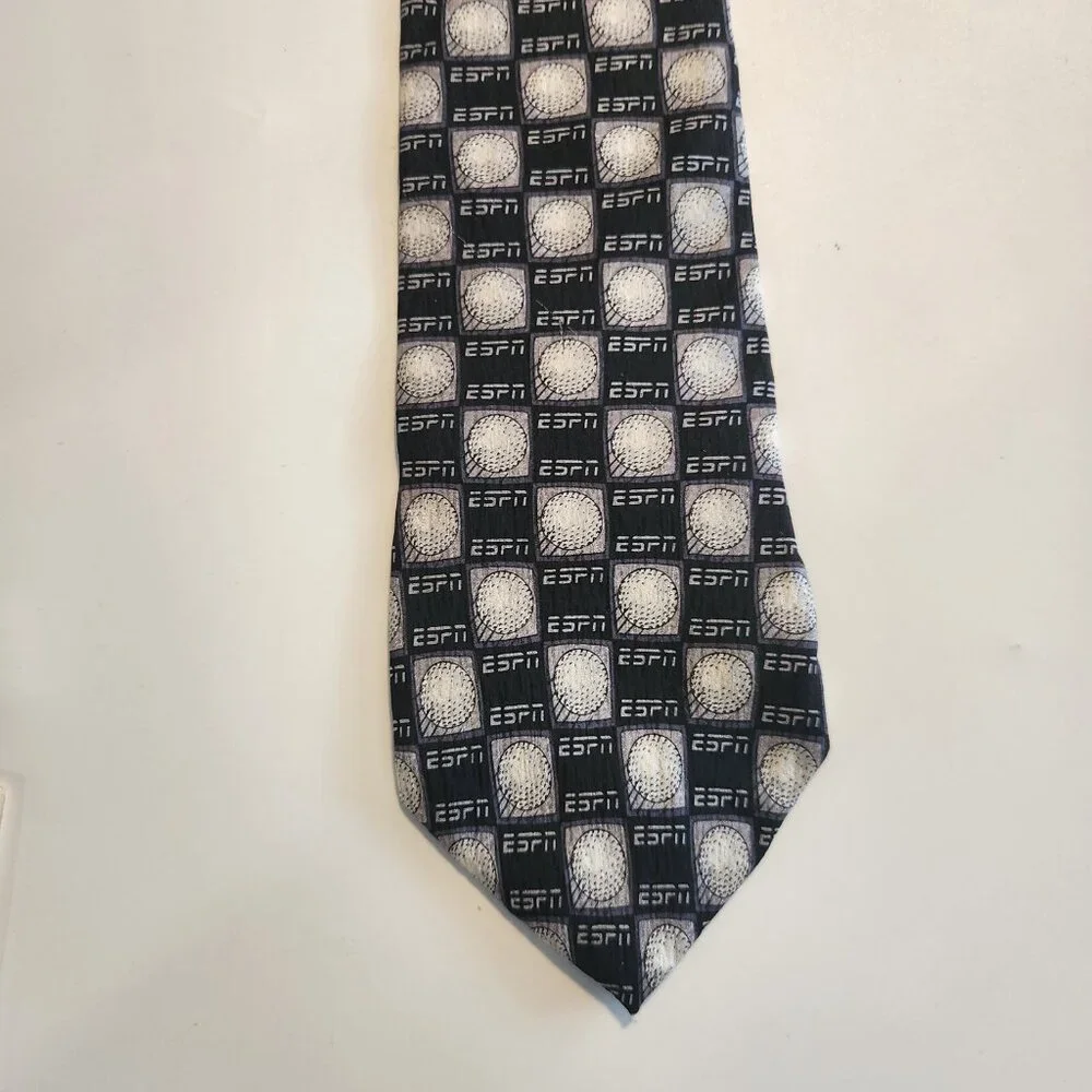 ESPN Golf Tie Necktie 100% Silk‎ Tie by WEMCO New Orleans Black Gray Golf Balls